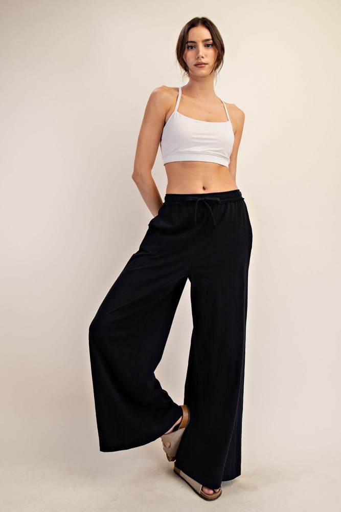 Black Drawstring Wide Leg Lounge Pant