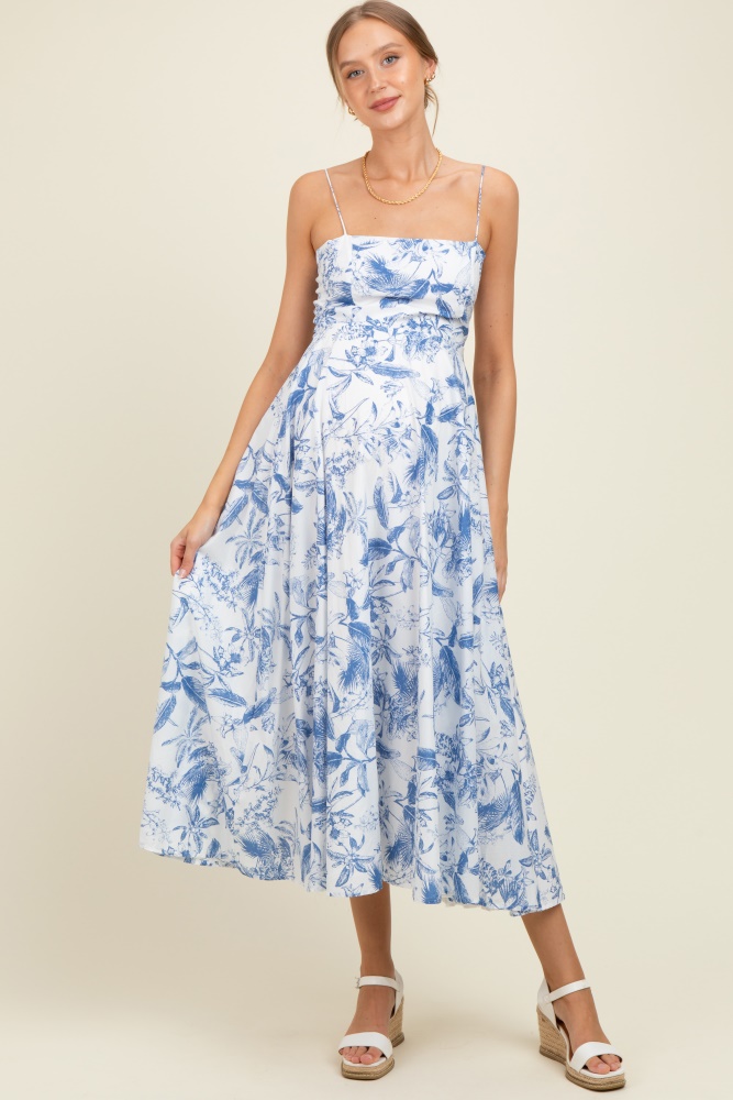 Light Blue Floral Smocked Fitted Maternity Dress  PinkBlush