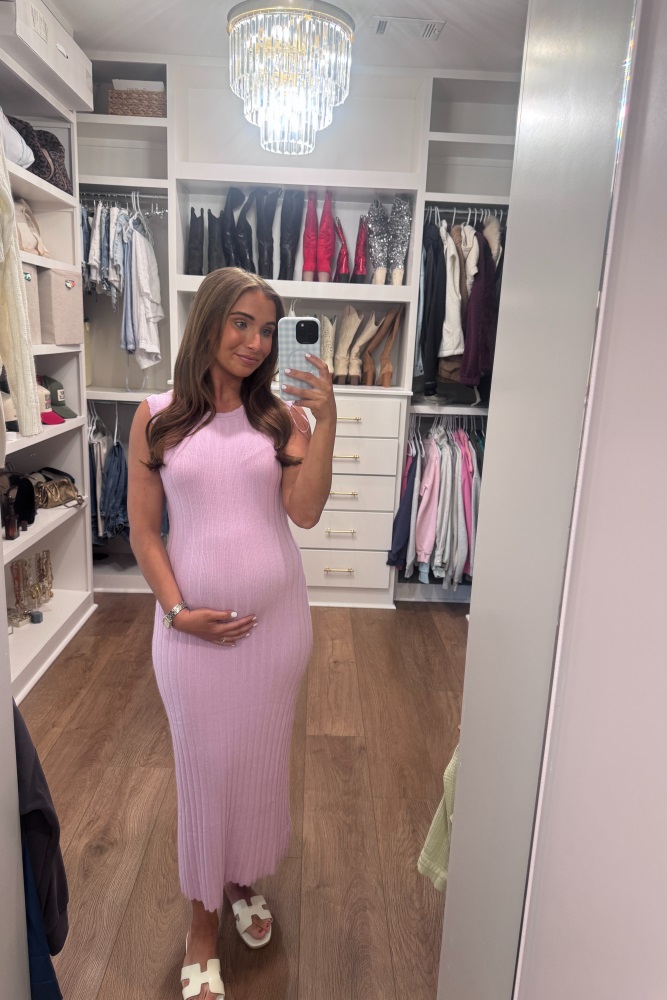 Light Pink Scalloped Ribbed Knit Sleeveless Maternity Midi Dress  PinkBlush
