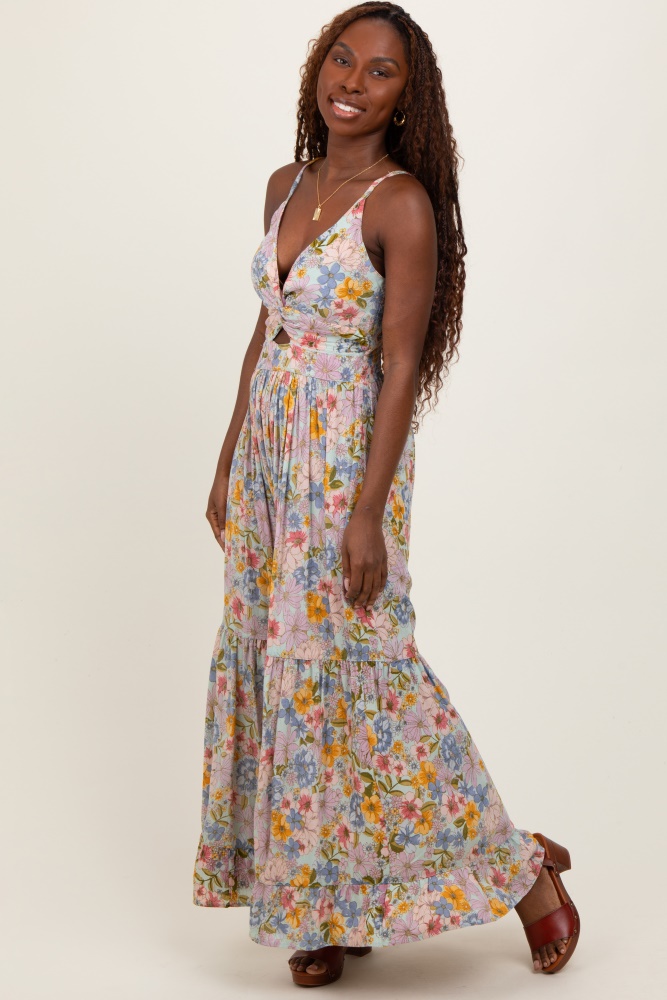 Mint Green Floral Puff Sleeve Maxi Dress  PinkBlush