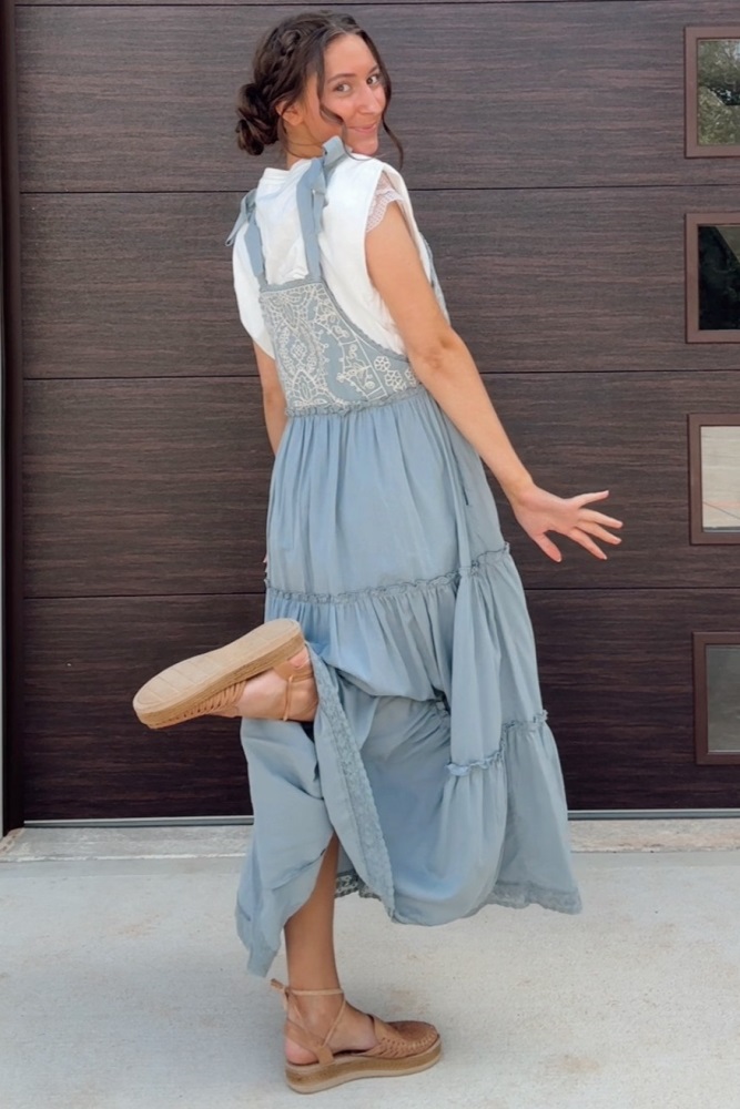 Blue Embroidered Ruffle Tiered Apron Dress PinkBlush Blue Embroidered Ruffle Tiered Apron Dress PinkBlush