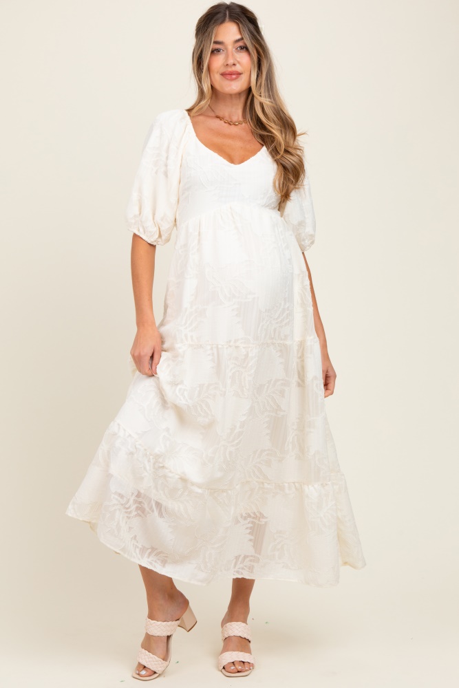 knee length dresses for ladies Ivory Eyelet Lace Maternity Midi Dress – PinkBlush main image 0