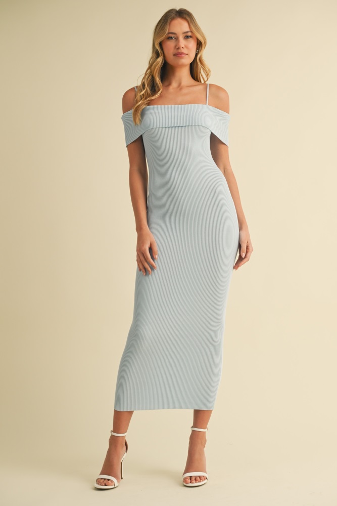 Light Blue Ribbed Knit Bow Back Maxi Dress  PinkBlush