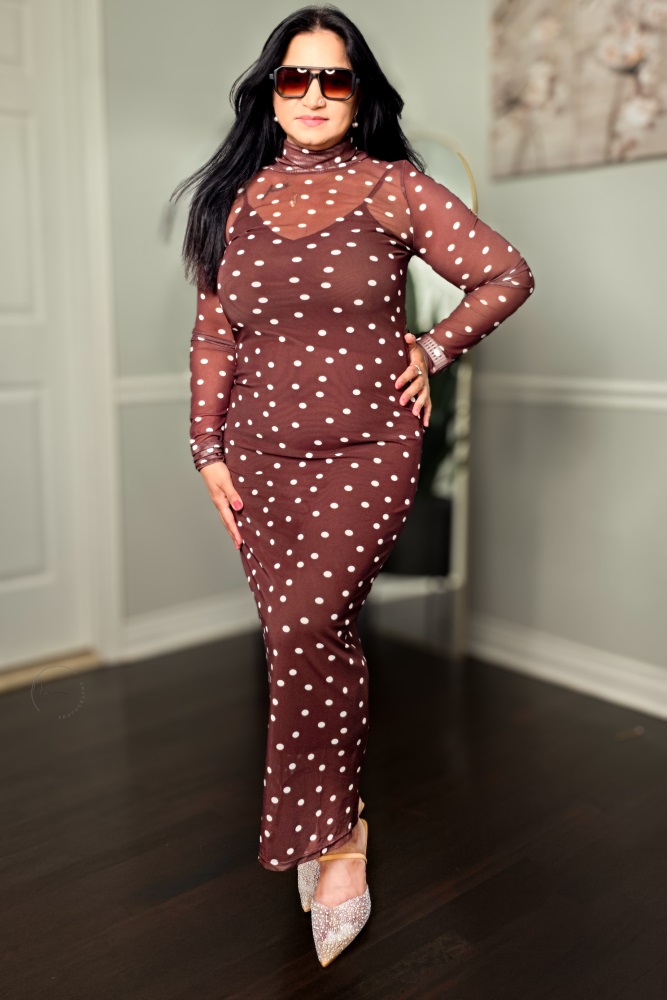 dotted mesh dress Women's Burgundy Polka Dot Mesh Dress in - Size 2