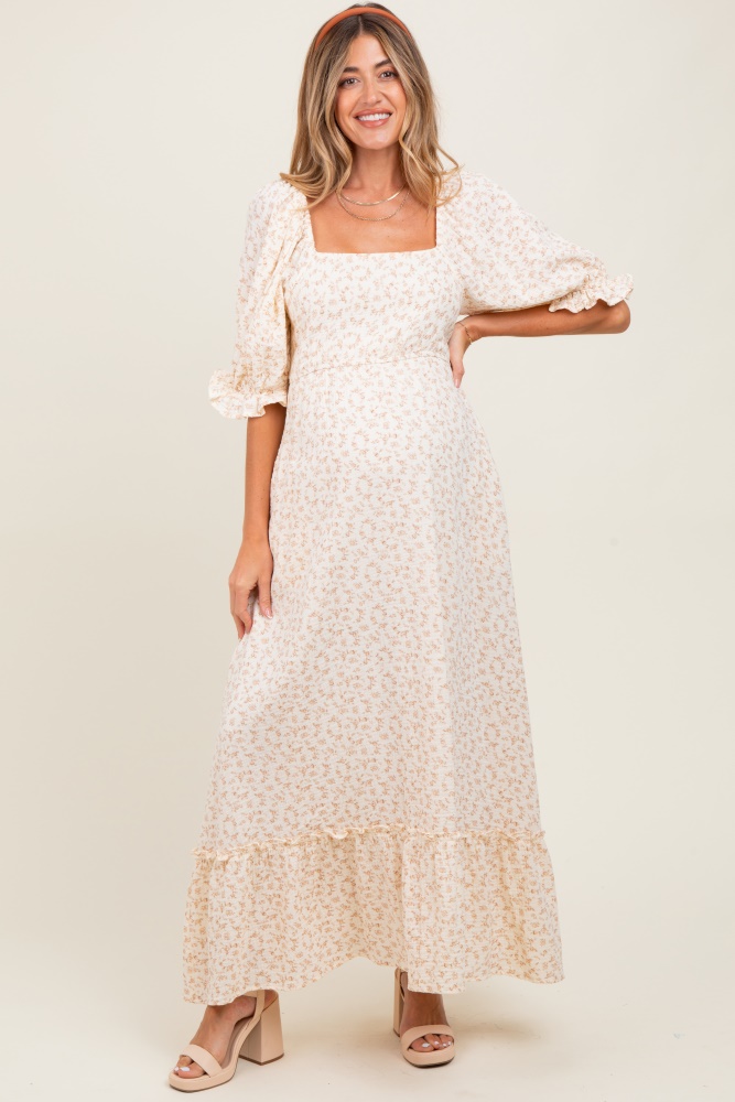 slim fit dress slacks Pinkblush White Floral Smocked Fitted Maternity Dress Medium