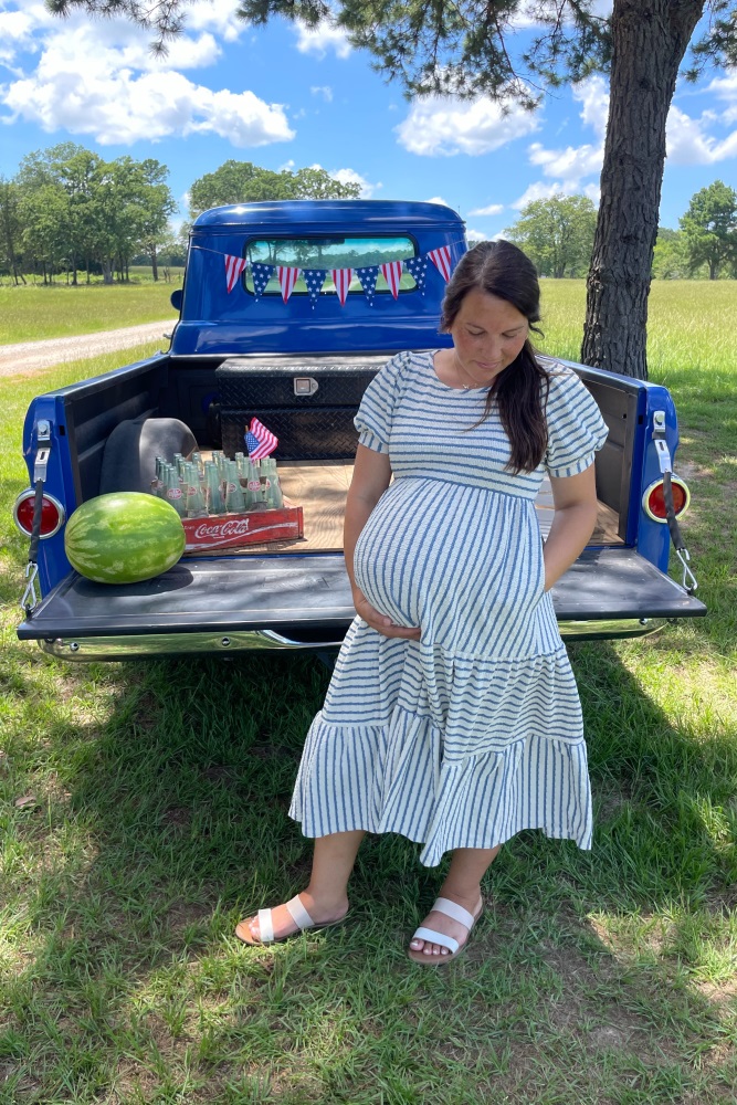 princess polly baby blue dress Momyknows Sky Blue Oblique Shoulder Smocked Striped Maternity Photoshoot Maxi  Dress