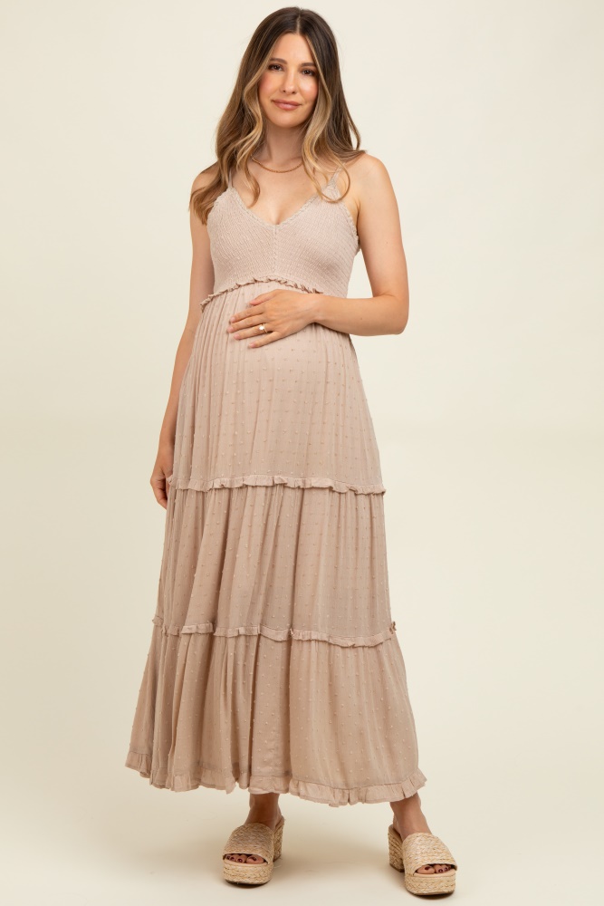 Mint Textured Square Neck Puff Sleeve Maternity Midi Dress