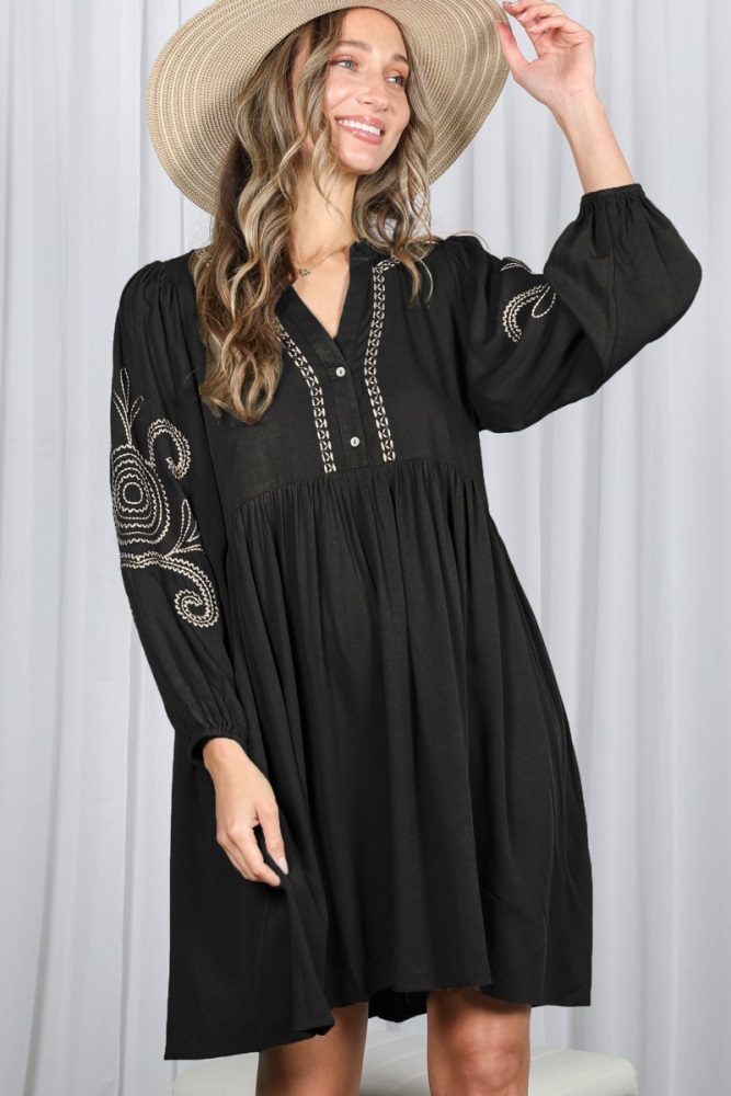 Black Acid Wash Denim Button Up Dress  PinkBlush