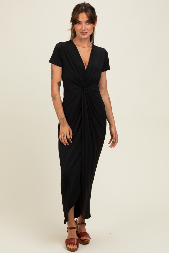 little black dress with pearls Best Believe Me Black Wrap Front Frill Sleeve Maxi Dress
