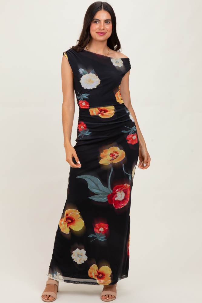 black dress embroidered roses Ruby Black Evening Mesh Dress with Embroidered Roses main image 0