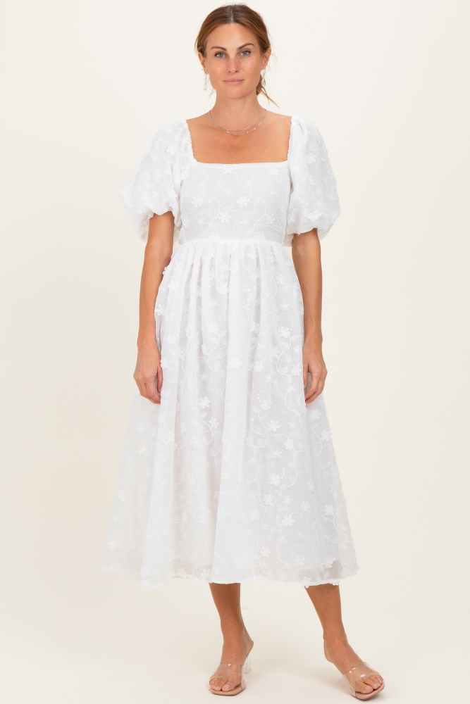 Ivory Floral Embroidered Midi Dress – PinkBlush