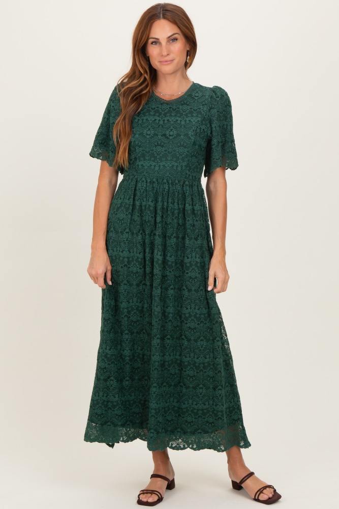 Forest Green Floral Lace Midi Dress