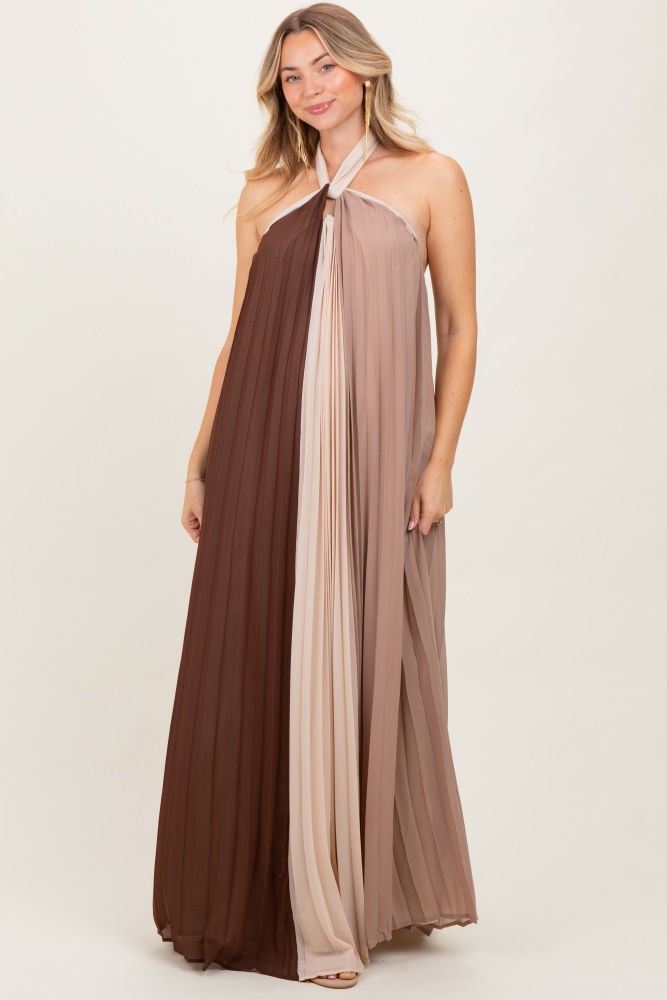 Brown Lace Trim Button Down Maxi Dress  PinkBlush