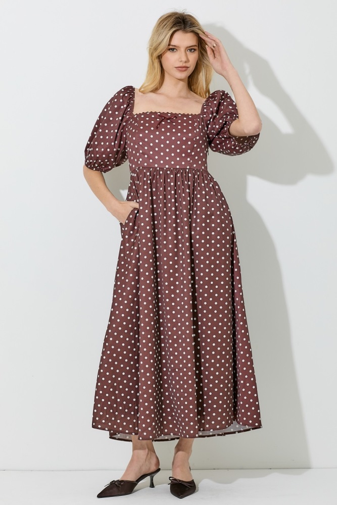 brown check chiffon midi dress Niko Strapless Midi Dress