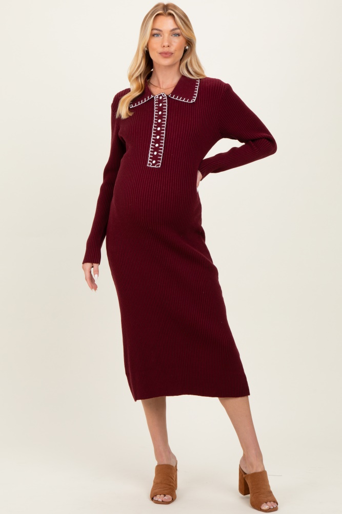 HELLO MIZ Women's Round Neck Long Sleeve Knitted Maternity Dress, Black, S