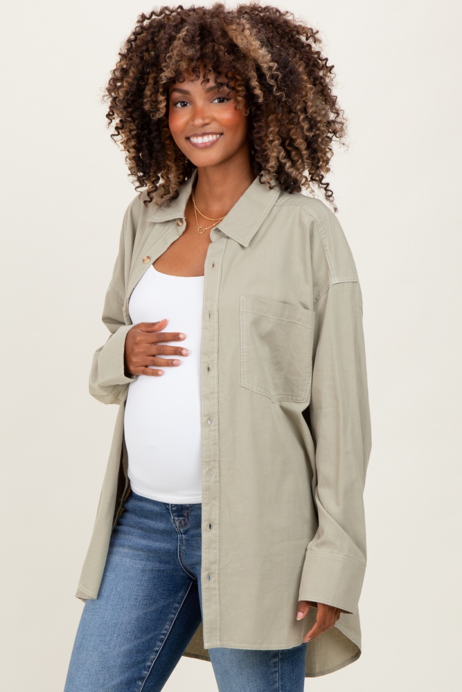 Light Olive Chambray Button Down Maternity Top