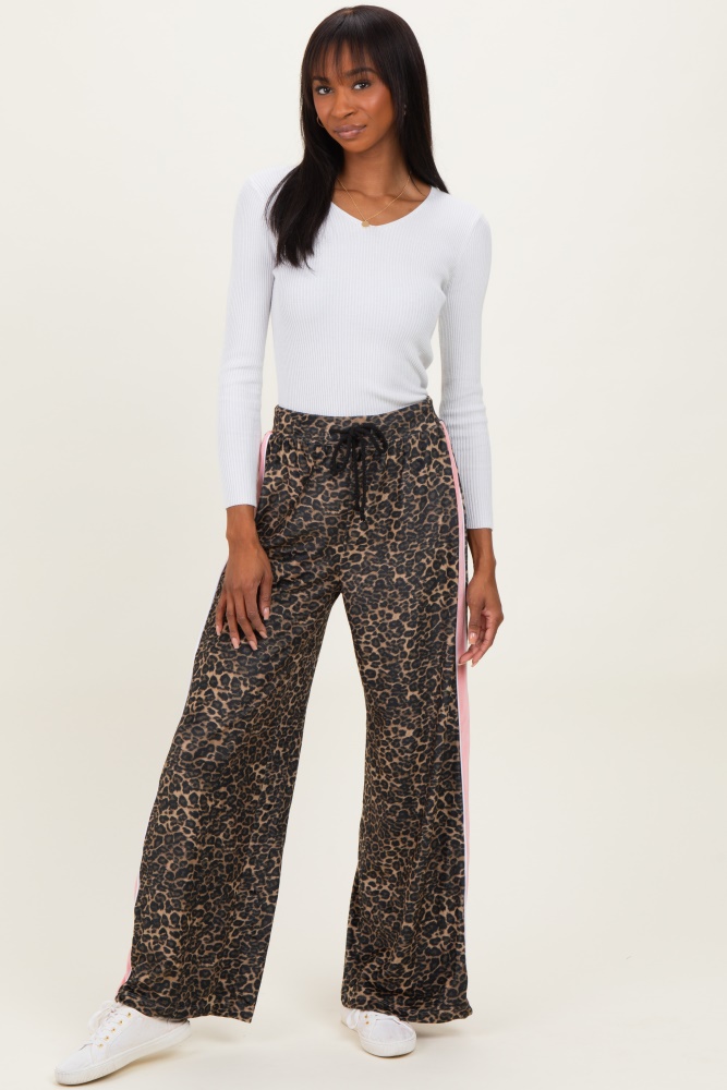 Brown Animal Print Velour Track Pants