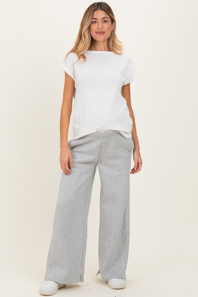 Heather Grey Fleece Wide Leg Maternity Sweatpants