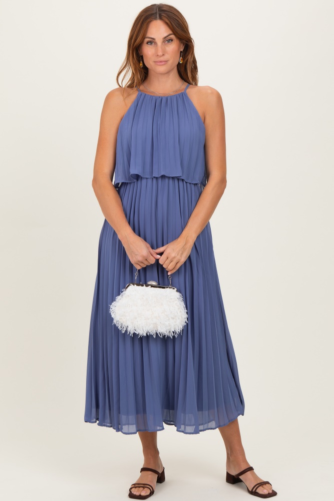 princess polly baby blue dress ASOS DESIGN v neck pleated bodice and tier hem midi dress in blue floral main image 1