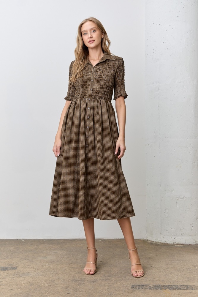 brown dressy dress Santorelli