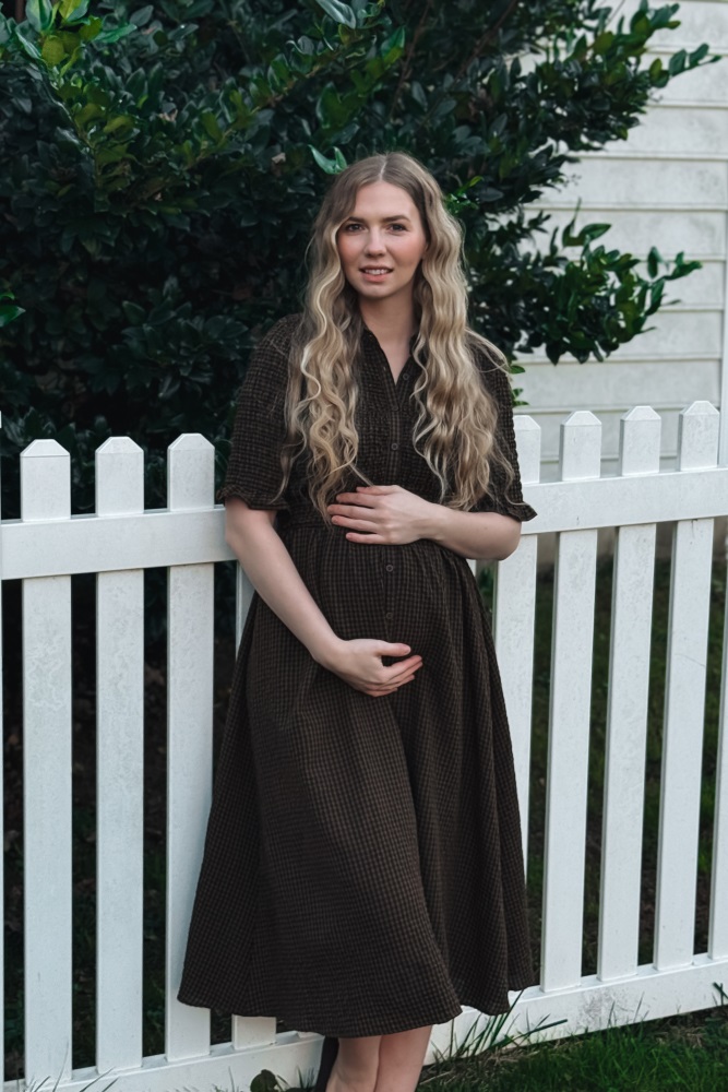 blue dress for baby girl Olive Gingham Smocked Maternity Midi Dress  PinkBlush