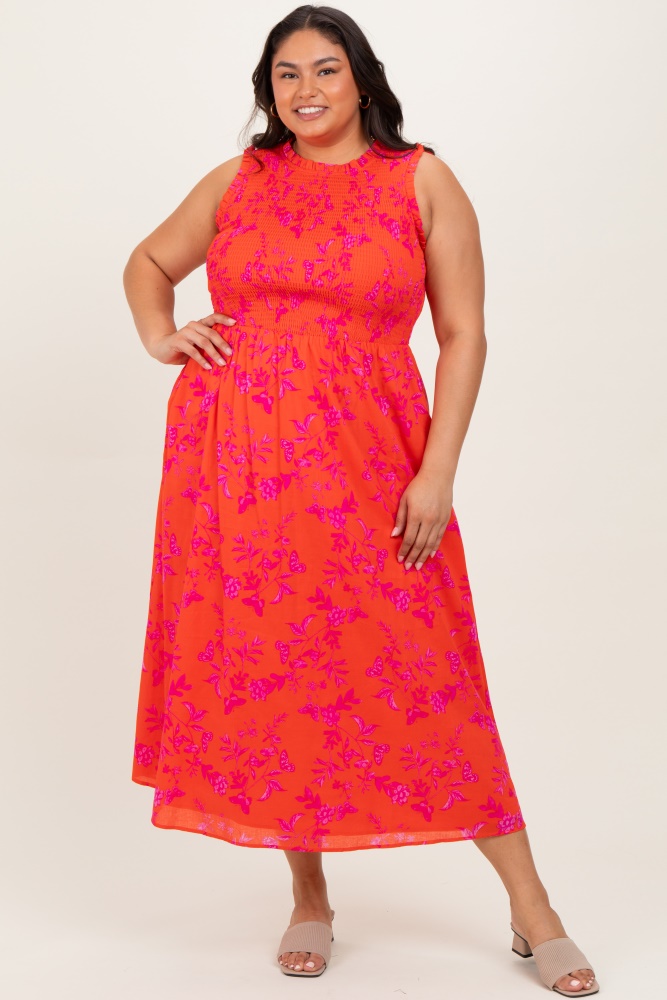 red floral button up dress Red Floral Short Sleeve Round Neck Button Front Midi Dress