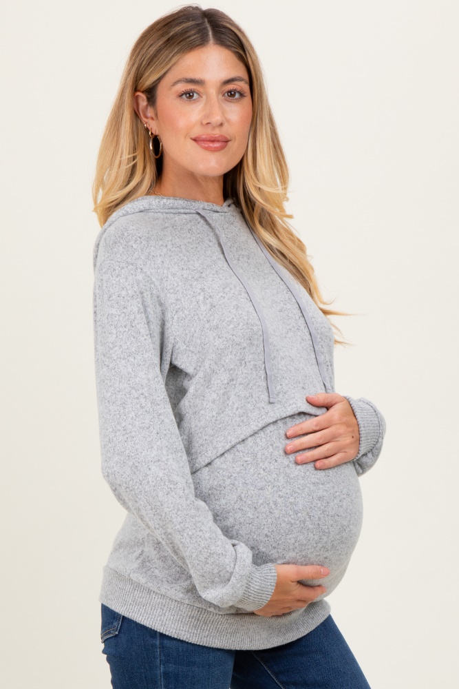 Heather Grey Double Layer Long Sleeve Maternity Nursing Hoodie