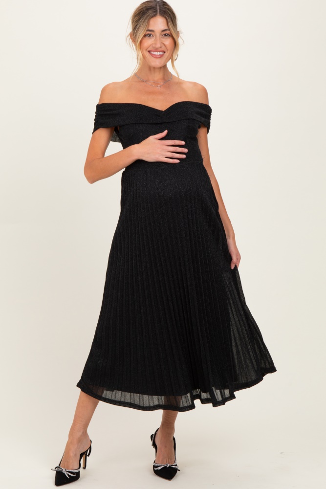 Black Sequin Top Tulle Maternity Midi Dress  PinkBlush