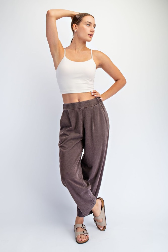 Brown Mineral Wash Pleated Lounge Pants