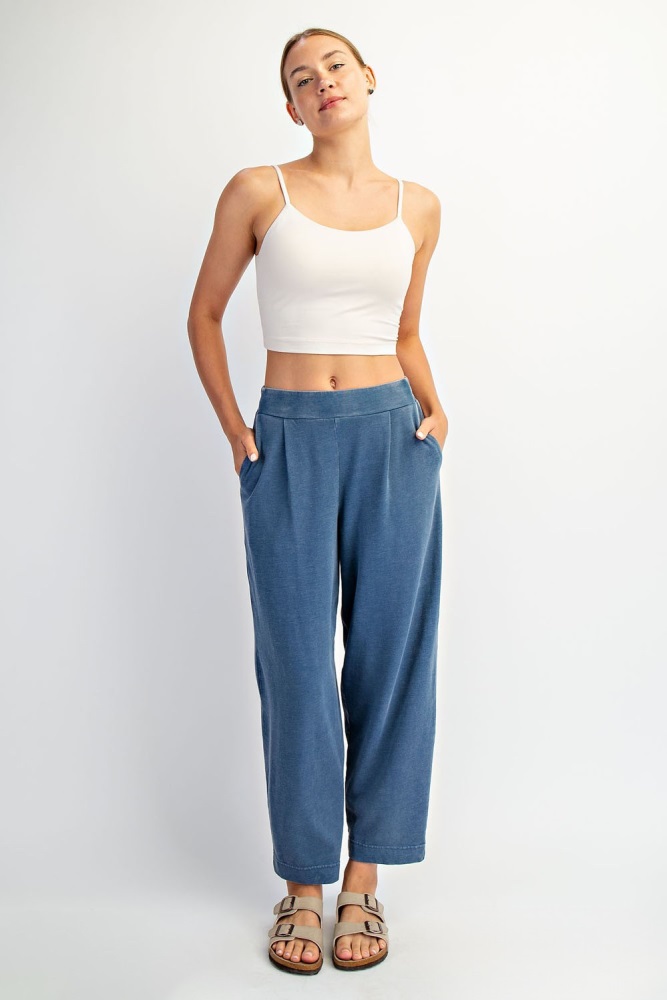 Light Navy Mineral Wash Pleated Lounge Pants