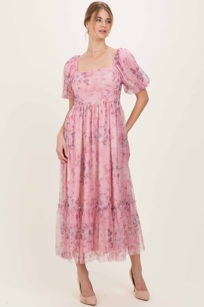 blush floral pleated ruffle midi dress Pink Floral Pleated Midi Dress  PinkBlush