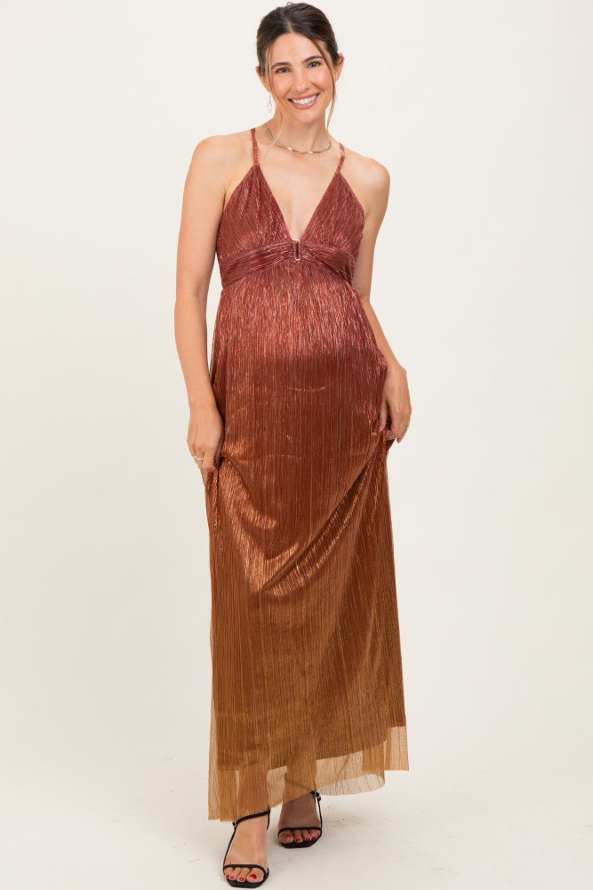 Rust Shimmer Open Tie Back Maternity Maxi Dress