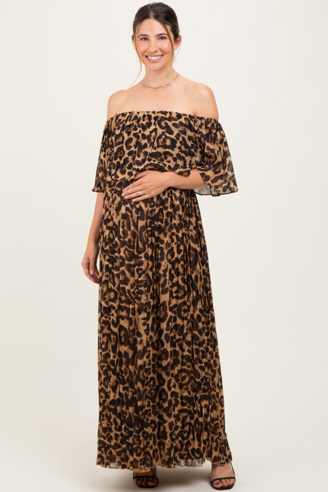 Brown Colorblock Pleated Halter Neck Maternity Maxi Dress  PinkBlush