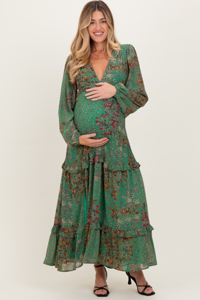 Olive Metallic Floral Jacquard Overlay Maternity Maxi Dress  PinkBlush