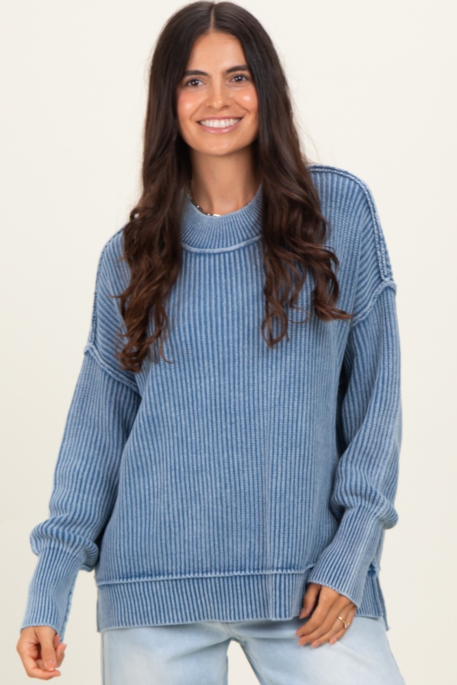 Navy Open Crochet Knit Wide Neck Sweater – PinkBlush