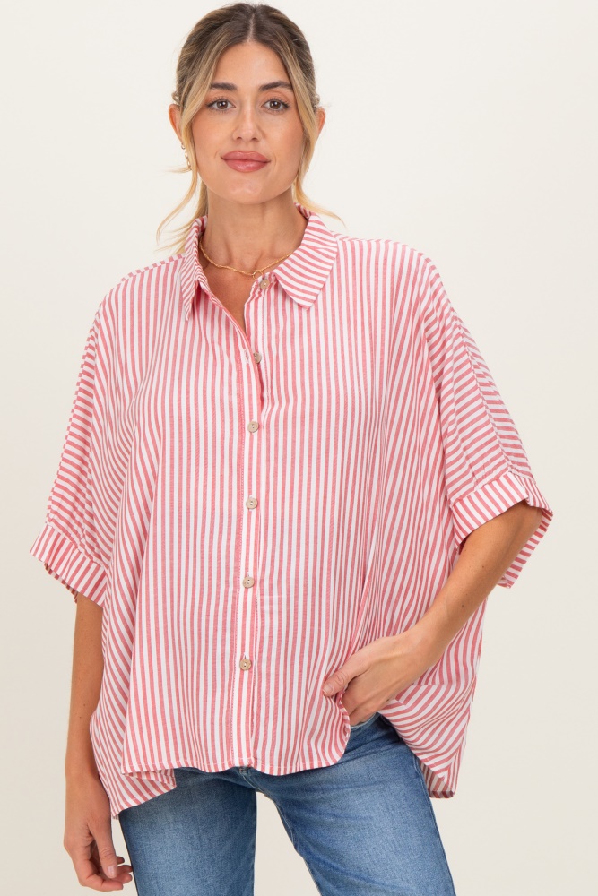 Red Striped Button Up Dolman Maternity Top