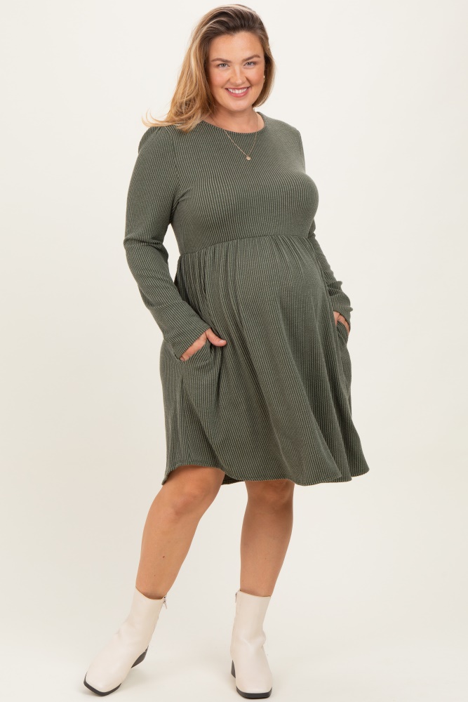 Green Chiffon Long Sleeve Pleated Plus Maternity Maxi Dress  PinkBlush