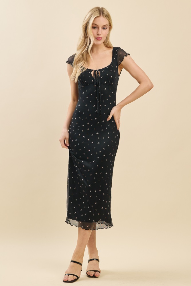 black floral mesh dress Daniela Mesh Midi Dress main image 0