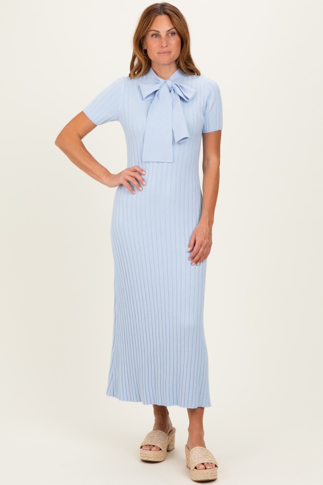 knee length dresses for ladies Royal Blue Ribbed Mock Neck Midi Dress main image 1