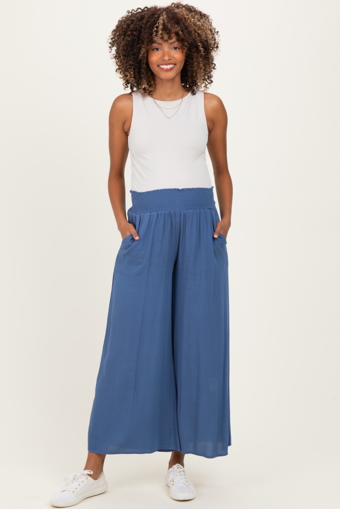Navy Wide Smock Waist Maternity Pants  PinkBlush