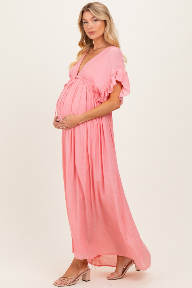pink maternity wrap dress Pink Printed Flounce Maternity Wrap Dress – PinkBlush