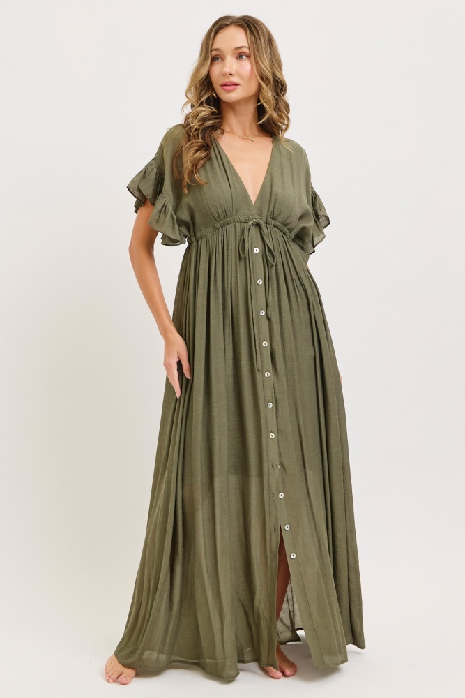 Forest Green Wrap Front Empire Waist Maxi Dress  PinkBlush