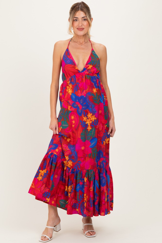 burgundy floral print mesh short sleeve maxi dress Burgundy Floral Short Sleeve Wrap Hi-Low Maternity Maxi Dress – PinkBlush