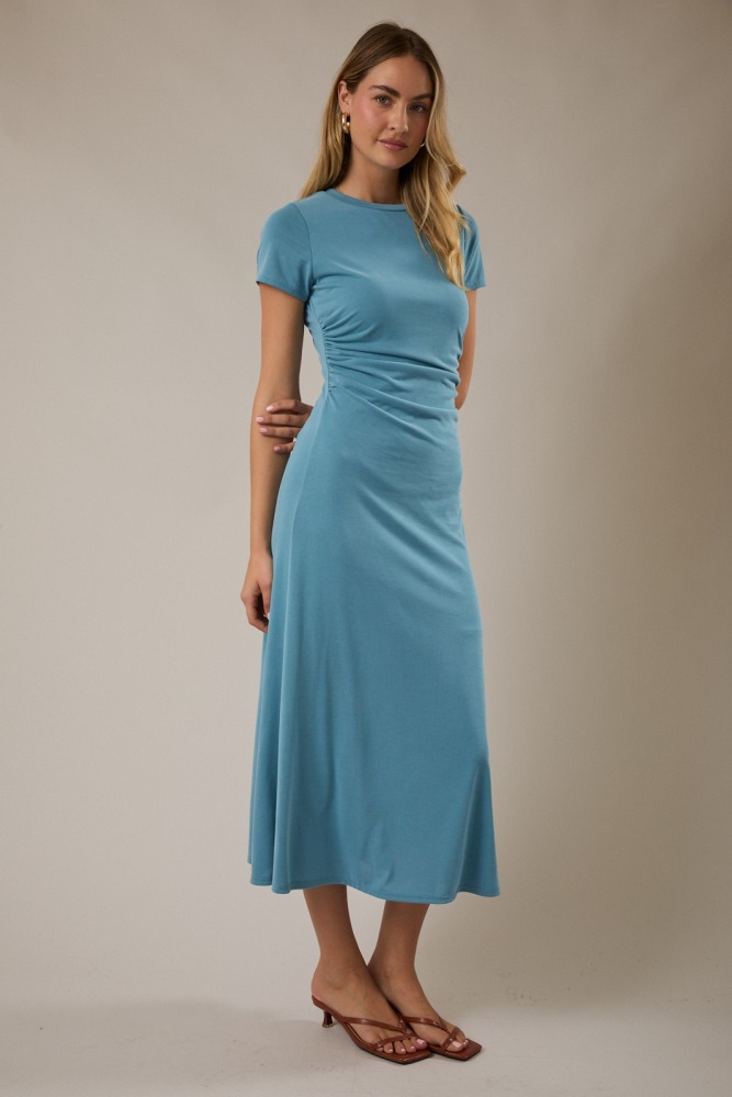 Light Blue Ribbed Knit Bow Back Maxi Dress  PinkBlush