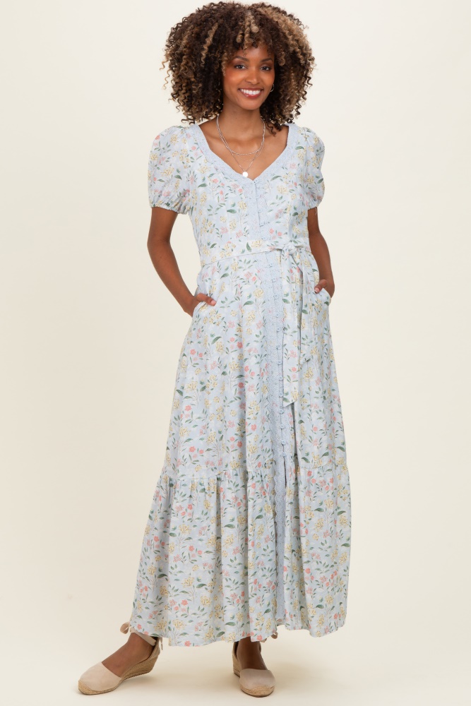 chinese dress ladies Beige Floral Tie Front Maxi Dress
