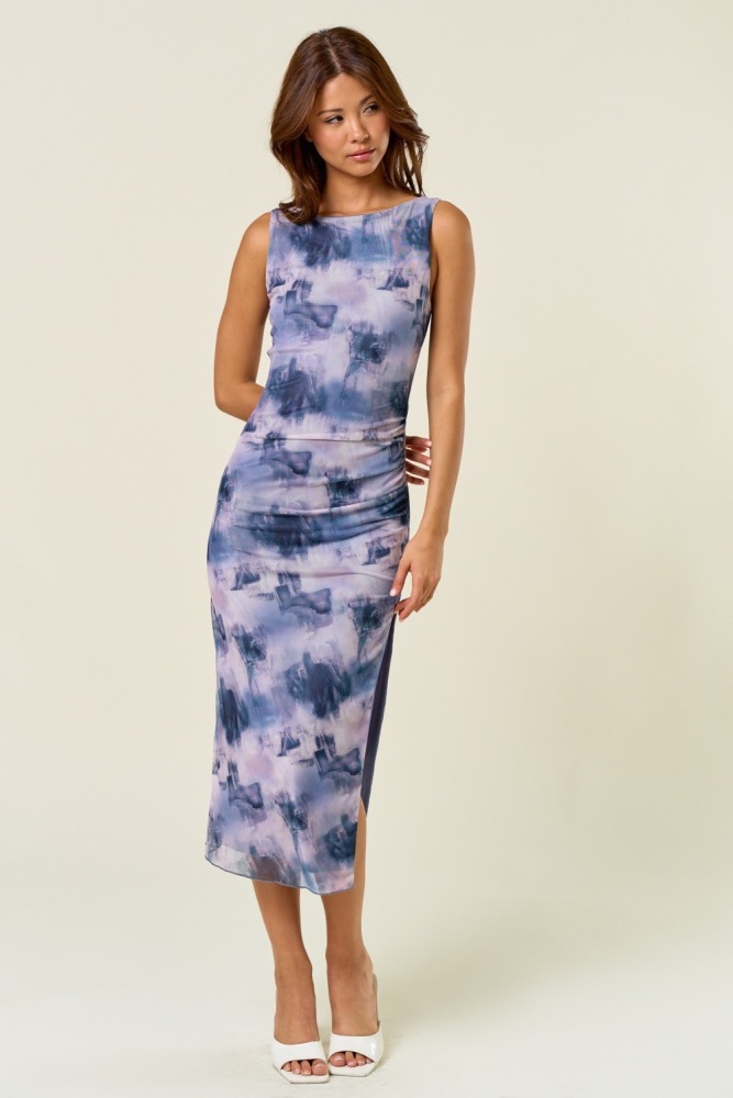 blue and white summer midi dress Sail to Sable Blue & White Rose Printed Eyelet V-Neck Midi Dress WHITE/BLUE / M / SU25119