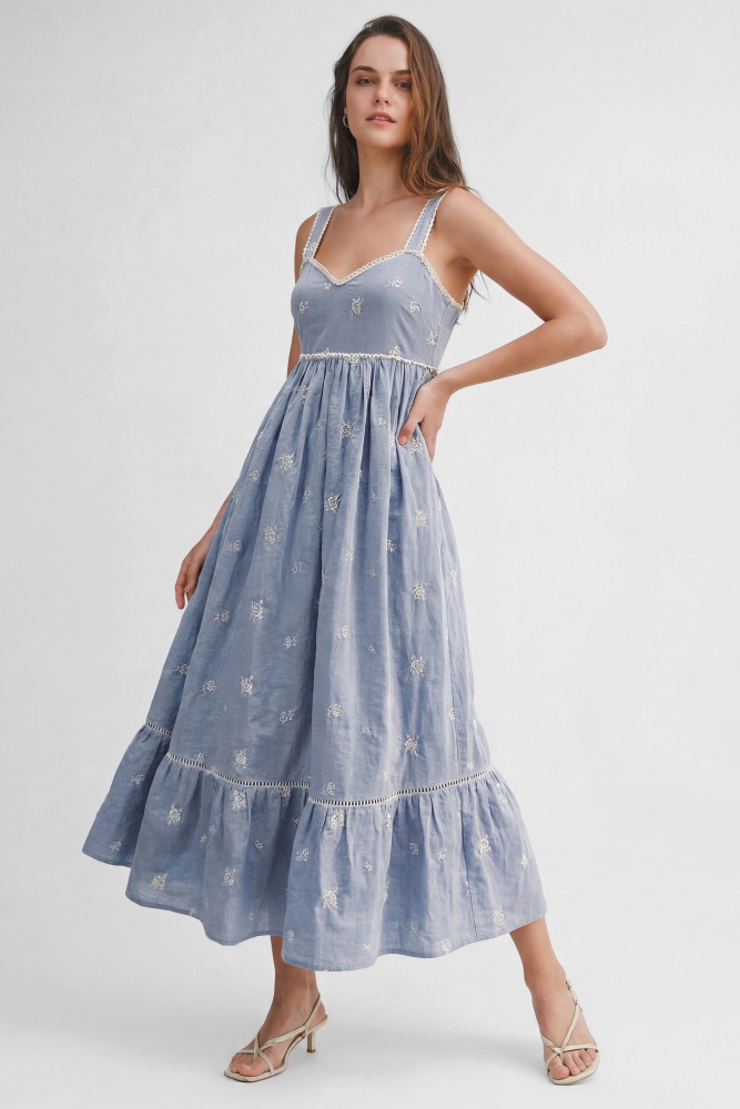 flower mesh maxi dress light blue So Cute Floral Maxi Dress - Light Blue