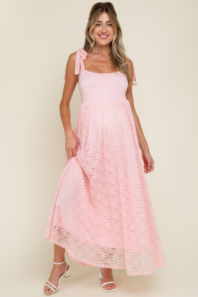 Lilac Floral Textured Open Back Tie Maternity Maxi Dress  PinkBlush