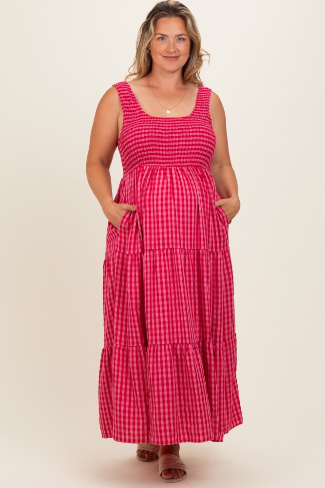 fuchsia plus size maxi dress boohoo Women's Plus Chiffon Layered Ruffle Maxi Dress in Fuchsia