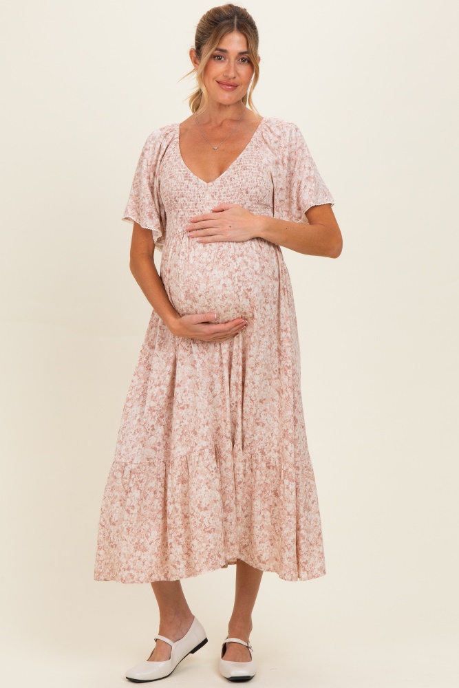 maternity maxi dress casual CUPSHE – Floral Square Neck Smocked Baby Shower Dress, Breezy & For Pregnancy Floral Pregnancy Dress Floral dress color:NATURAL - CHAMPAGNE Colour Family: undefined Dress Plus Size 3X long lantern sleeves with